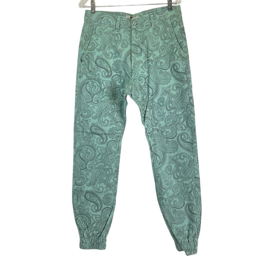 Golden Denim Jogger Pants Men's Size 30 Teal Paisley Print Stretch $110 Nwt